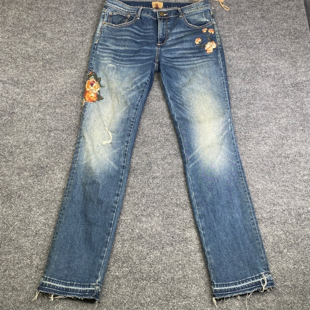 Driftwood Audrey Floral Embroidered Classic Fit Jeans Medium Wash Distressed 30